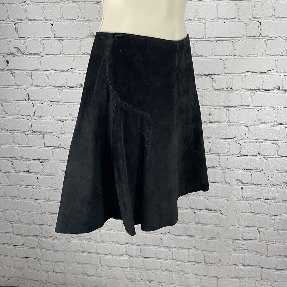 Donald J Pliner Black Suede A Line Mini Skirt Zipped Lined Italy Made Size 4 - Picture 6 of 8